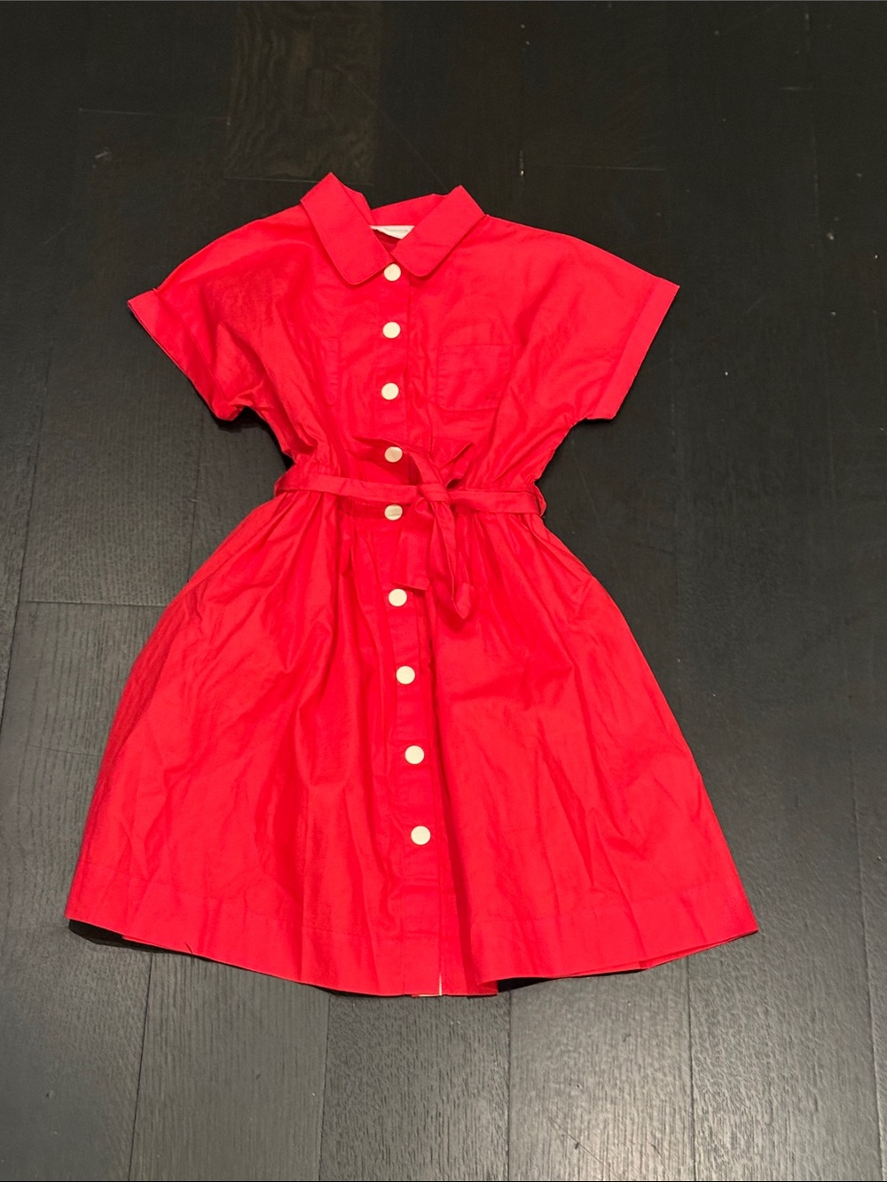 Bonpoint Bright Red Snap-Front Shirtdress with Tie Waist